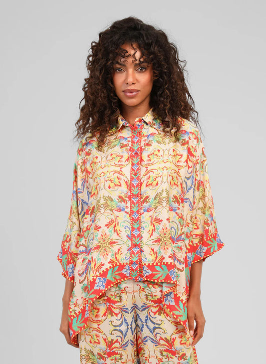 Sarlena Satin-Effect Printed Shirt – Ecru | Women's Luxury Modal Top