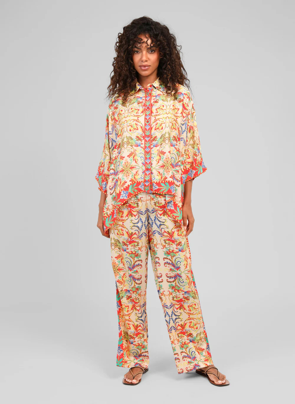 Sarlena Satin-Effect Printed Shirt – Ecru | Women's Luxury Modal Top