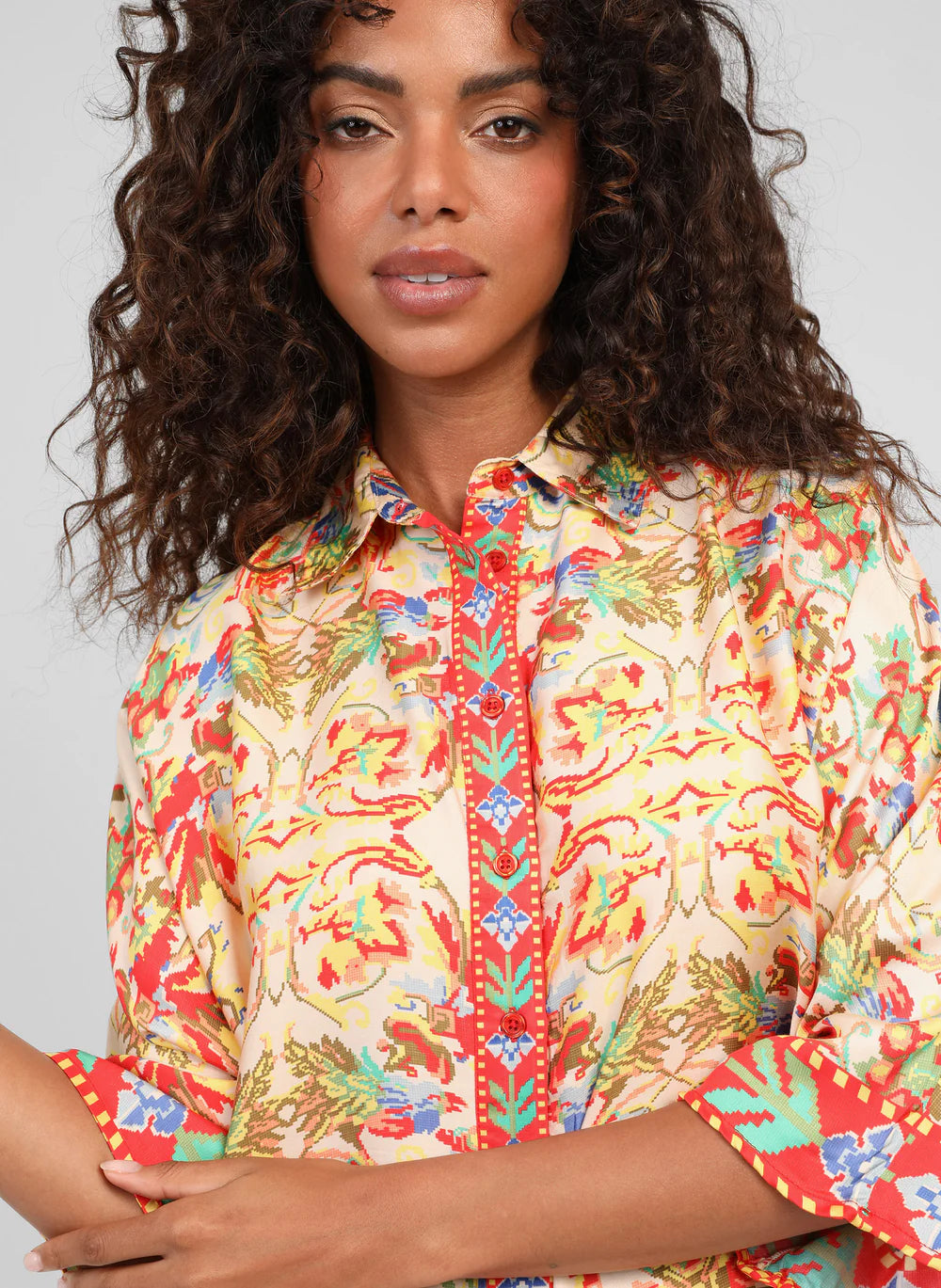 Sarlena Satin-Effect Printed Shirt – Ecru | Women's Luxury Modal Top