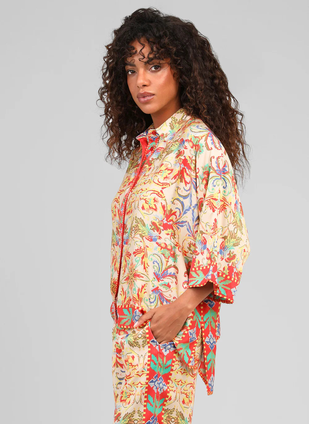 Sarlena Satin-Effect Printed Shirt – Ecru | Women's Luxury Modal Top