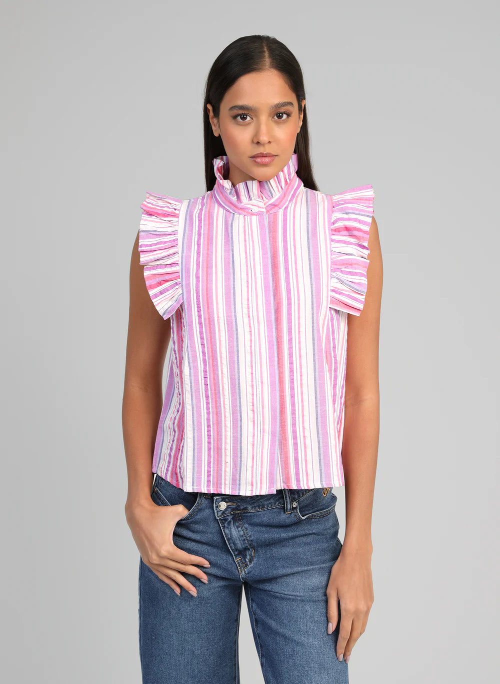 Sélise Striped Cotton Frill Shirt — An'ge