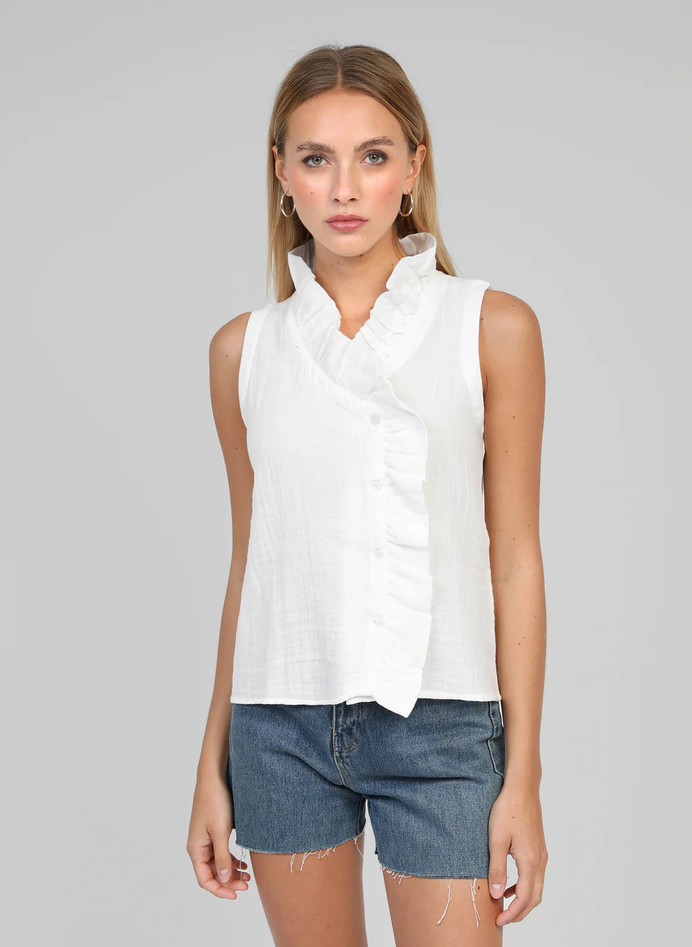 Ruffle Top in White by An’ge