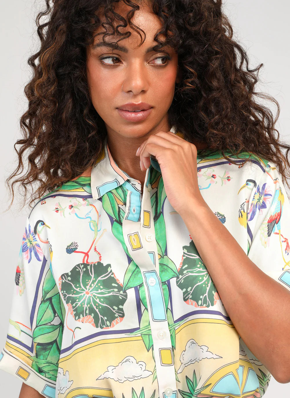 Silvaly Satin-Effect Printed Shirt – Sky Blue | Women's Luxury Modal Top