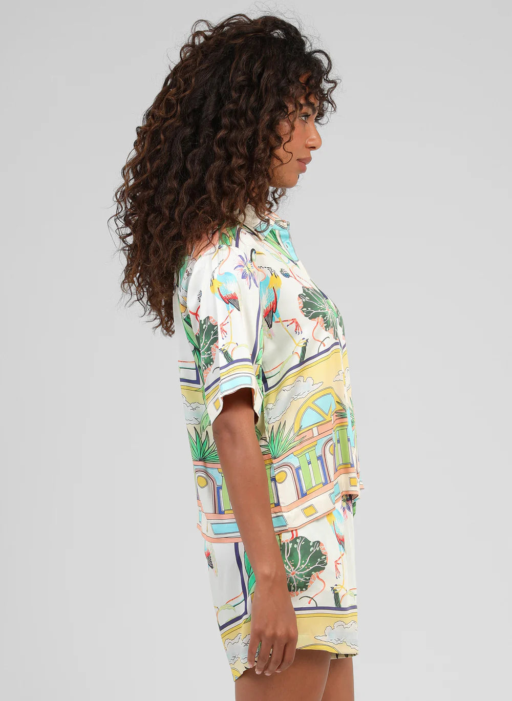 Silvaly Satin-Effect Printed Shirt – Sky Blue | Women's Luxury Modal Top