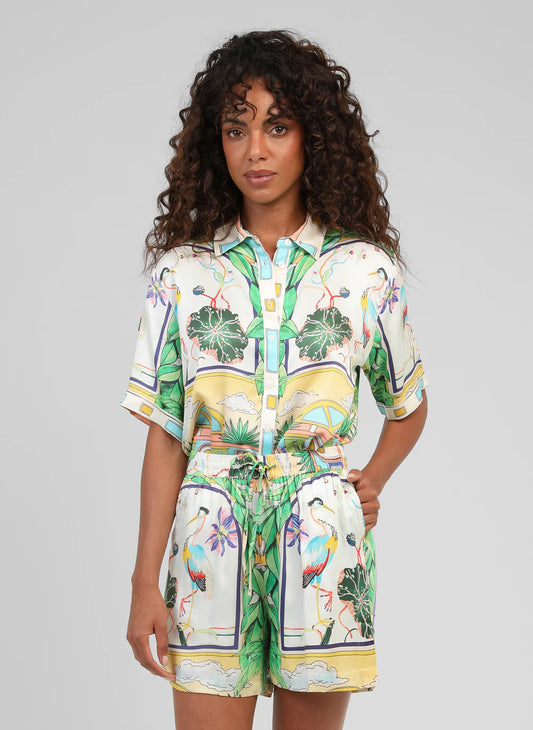 Silvaly Satin-Effect Printed Shirt – Sky Blue | Women's Luxury Modal Top