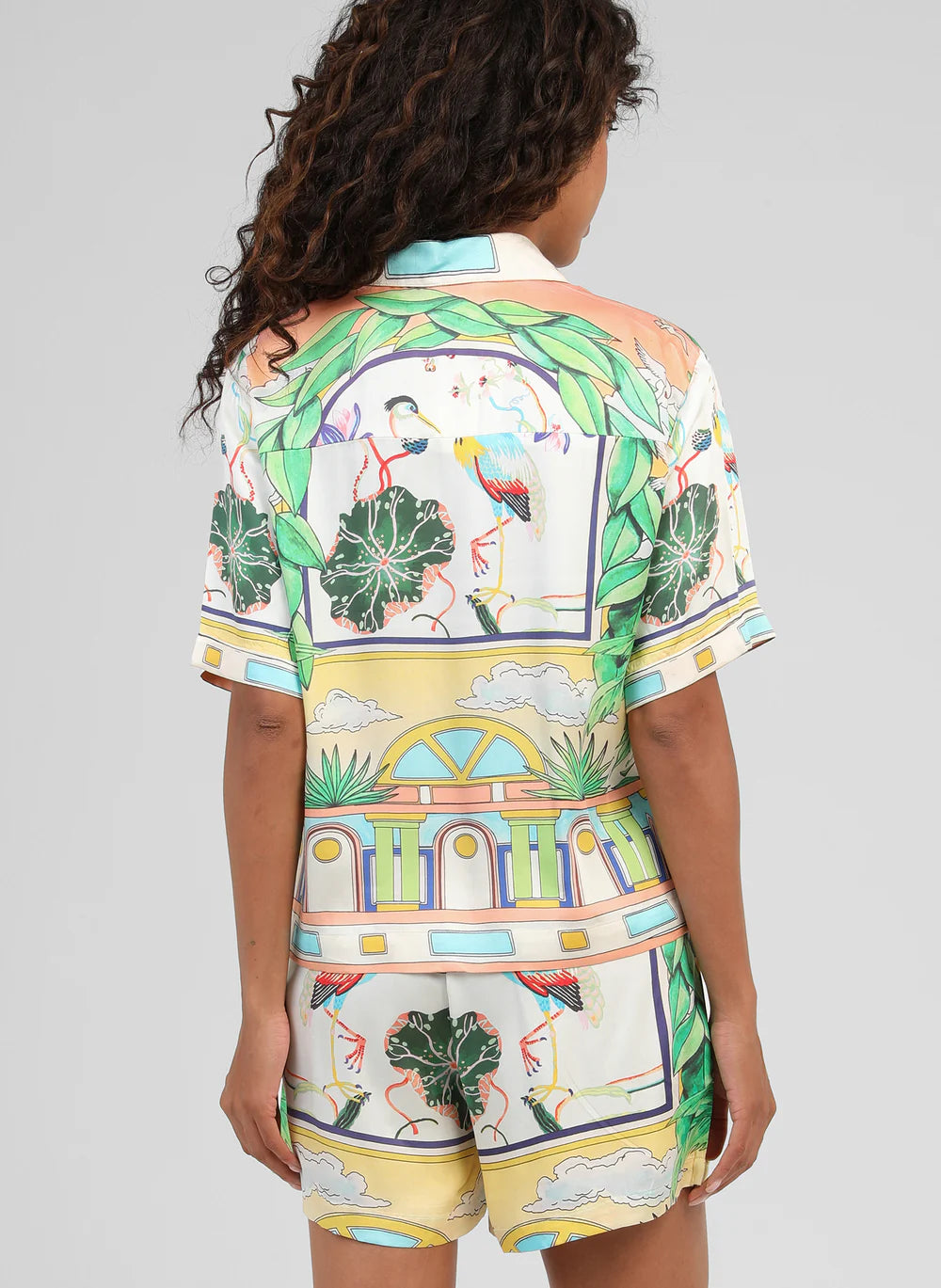 Silvaly Satin-Effect Printed Shirt – Sky Blue | Women's Luxury Modal Top