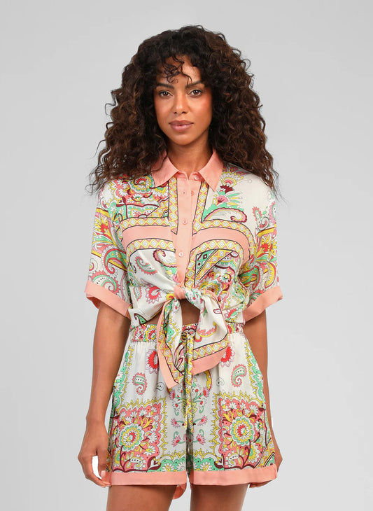 Silvana Satin-Effect Printed Shirt – Pink Jelame | Women's Luxury Modal Top