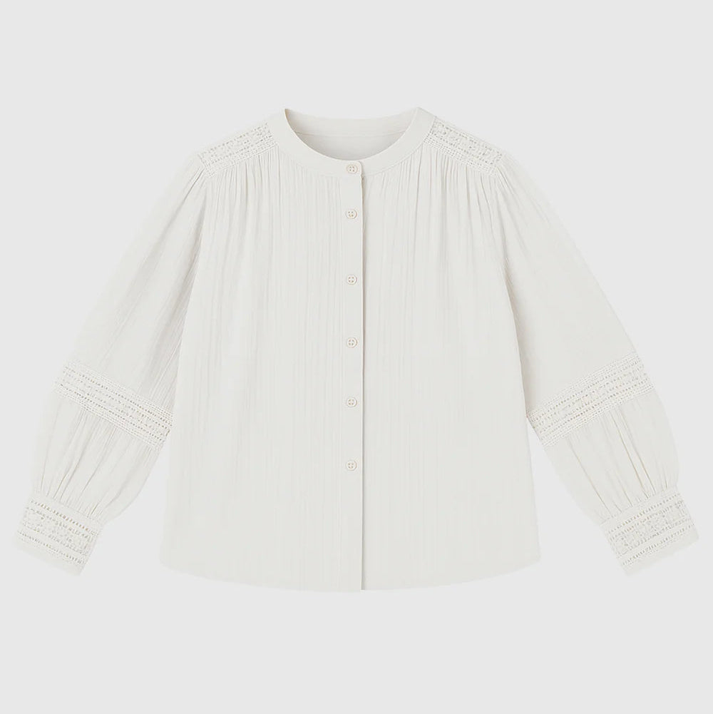 White Cotton Fine Gauge Embroidered Shirt by An’ge