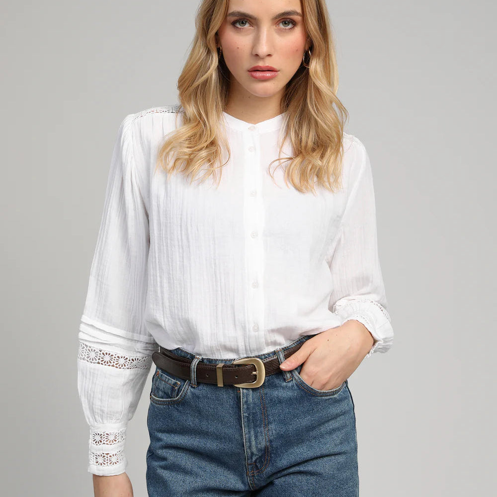White Cotton Fine Gauge Embroidered Shirt by An’ge