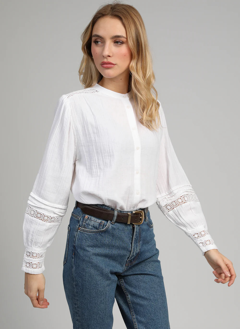 White Cotton Fine Gauge Embroidered Shirt by An’ge