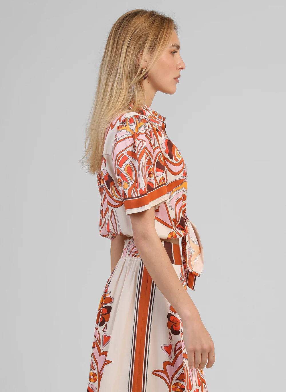 Suzalia Satin Print Shirt in Caramel — An'ge
