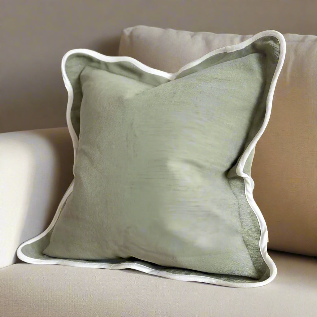 Sage Green Cushion with Feather Fill – Linen Blend 45x45cm