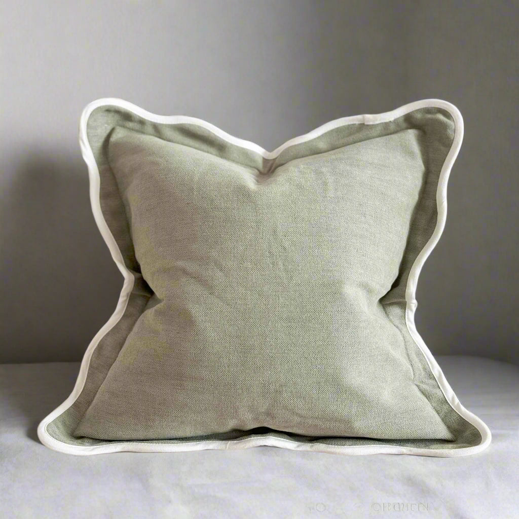 Sage Green Cushion with Feather Fill – Linen Blend 45x45cm