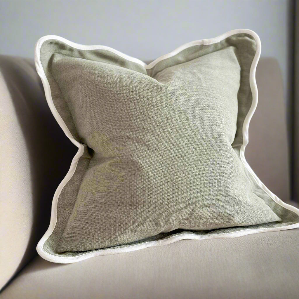 Sage Green Cushion with Feather Fill – Linen Blend 45x45cm