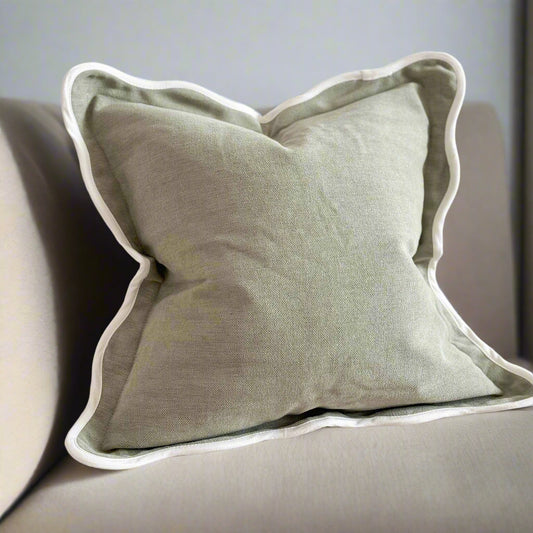 Sage Green Cushion with Feather Fill – Linen Blend 45x45cm