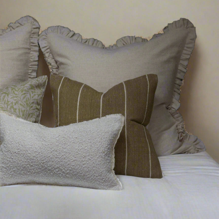 Sand Ruffle Cushion with Feather Pad – 45 x 45cm | Linen Blend