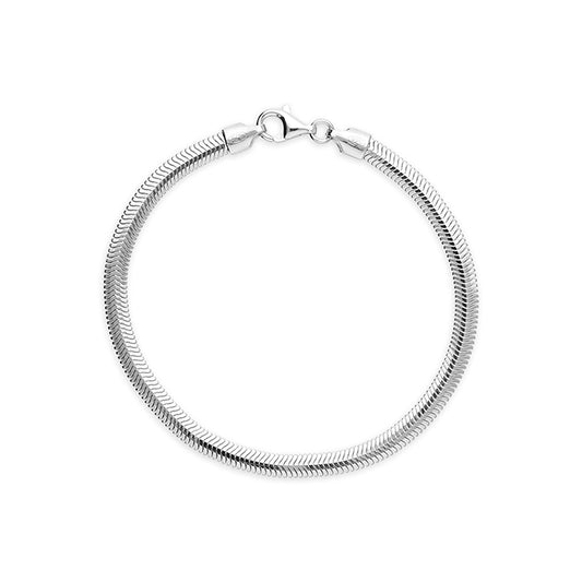 Silver 6-Side Diamond Cut Flat Oval Snake Chain Bracelet