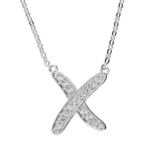 Sterling Silver Necklace with Cubic Zirconia Kiss Extender 