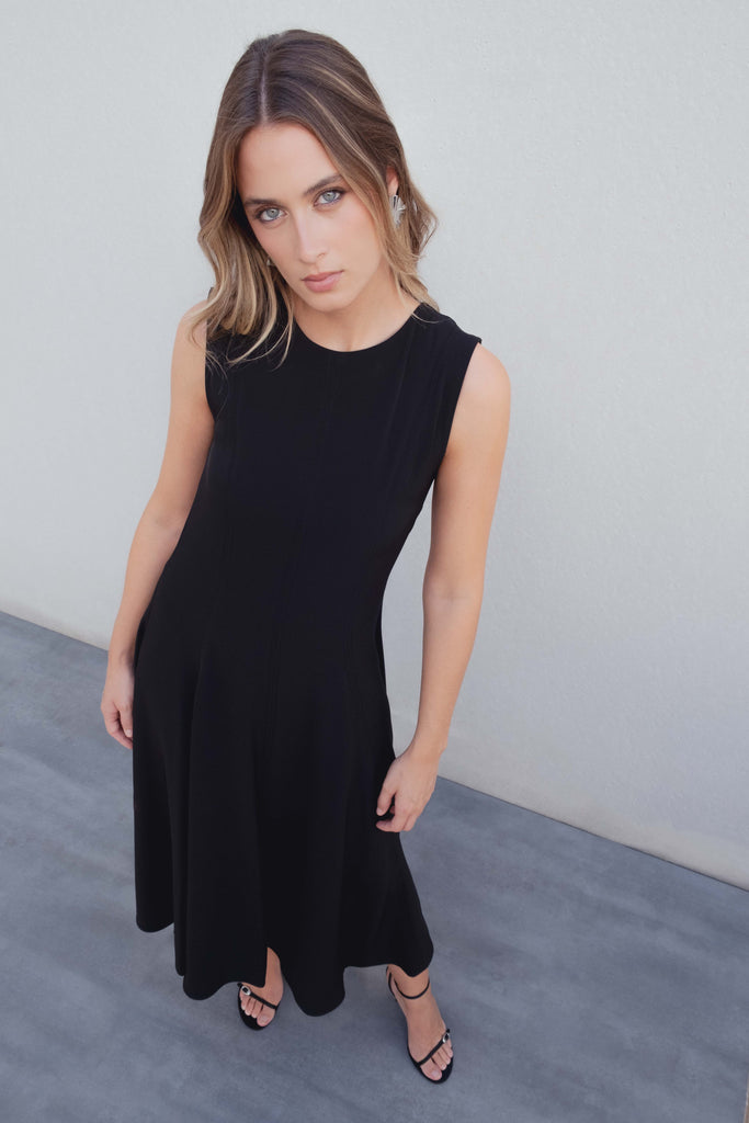 Sleeveless Midi Dress with Round Neck