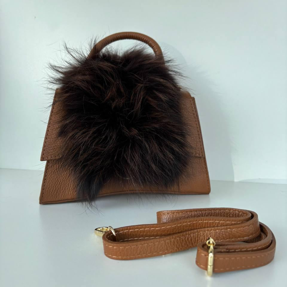 Small Leather & Fur Handbag with Detachable Strap | Luxury Mini Bag