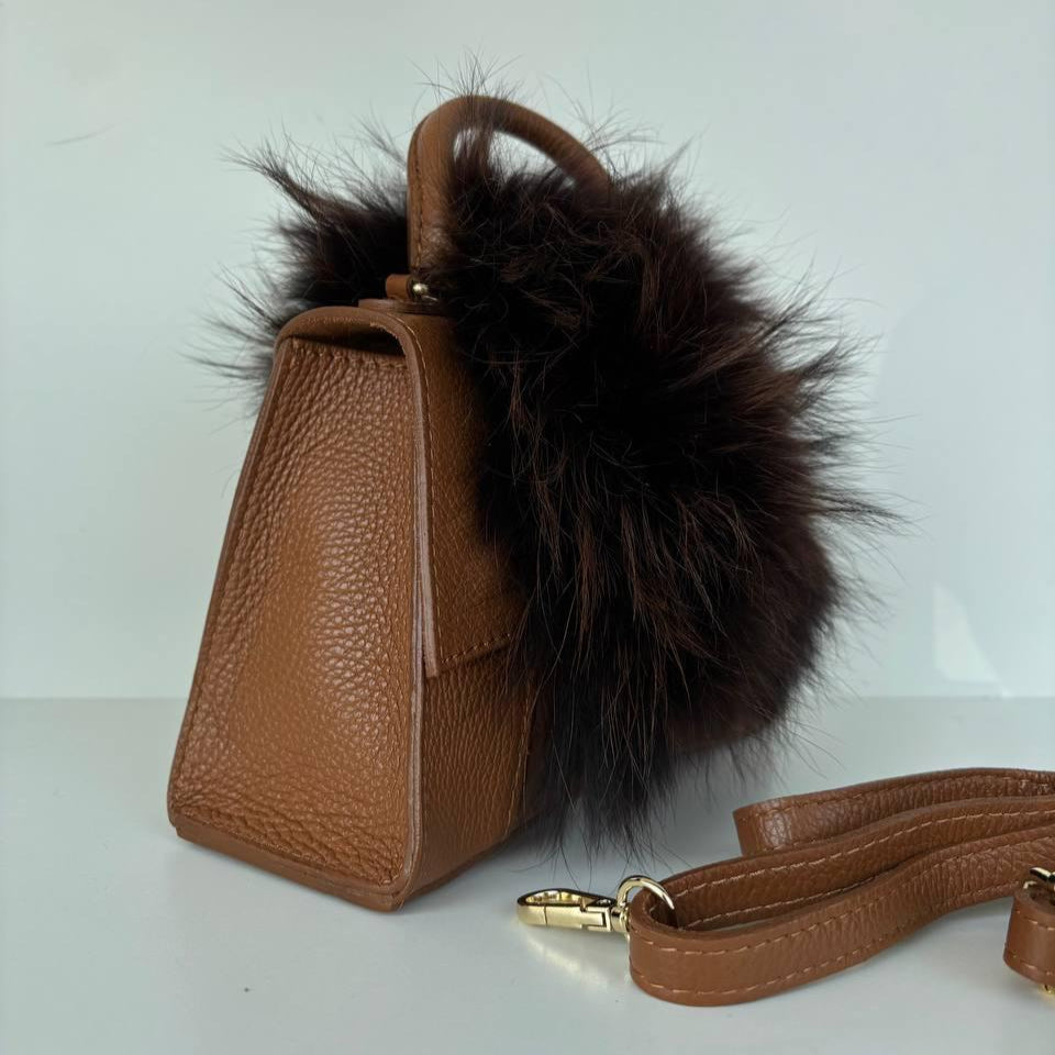 Small Leather & Fur Handbag with Detachable Strap | Luxury Mini Bag