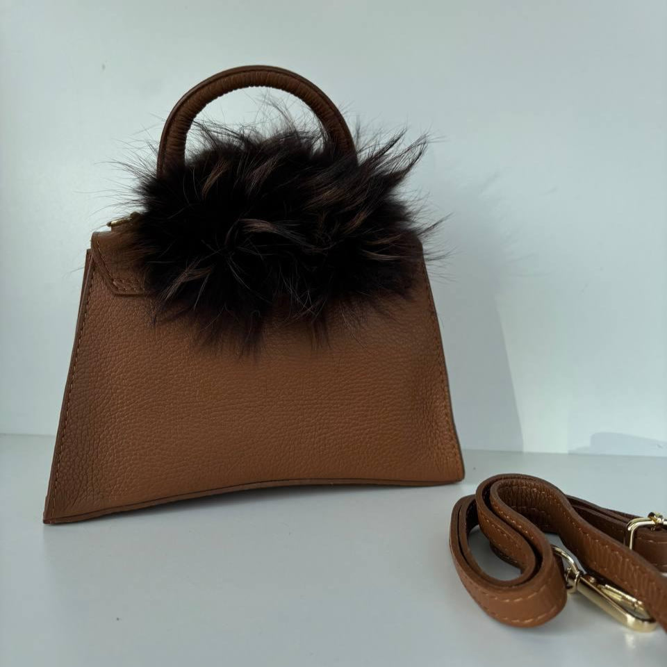 Small Leather & Fur Handbag with Detachable Strap | Luxury Mini Bag