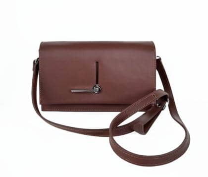 Small Rectangular Calfskin Bag with Ornamental Closure – Brown