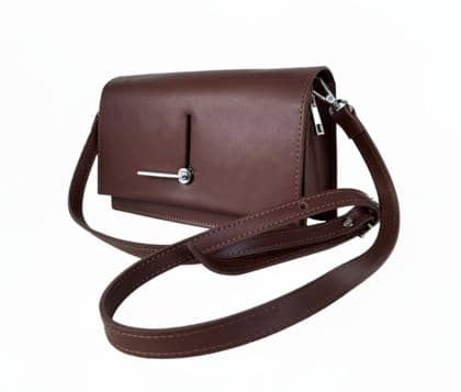 Small Rectangular Calfskin Bag with Ornamental Closure – Brown