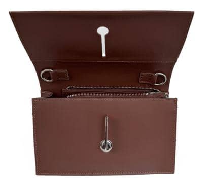 Small Rectangular Calfskin Bag with Ornamental Closure – Brown