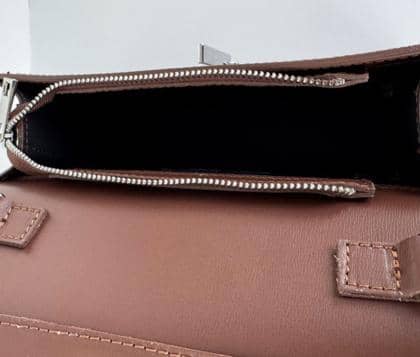 Small Rectangular Calfskin Bag with Ornamental Closure – Brown