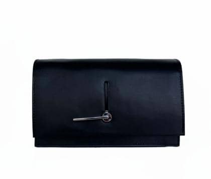 Small Rectangular Leather Crossbody Bag – Calfskin with Ornamental Closure in Black