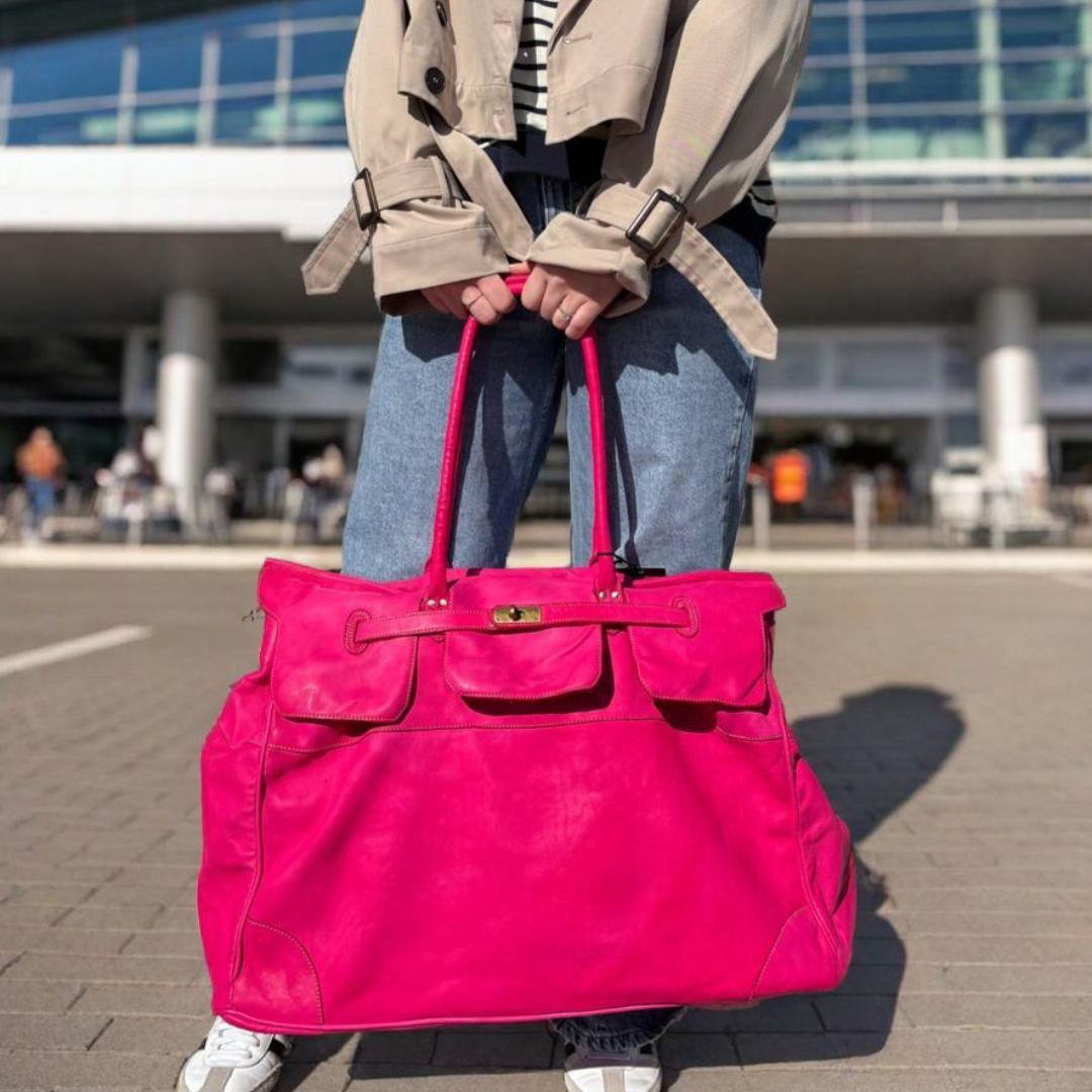 Soft Leather Large Weekend Bag – Hot Pink Holdall Tote