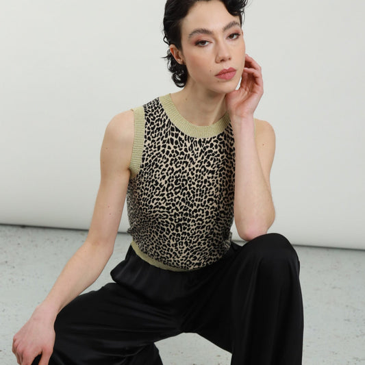 Spotted Animal Print Wide-Strap Crop Tank Top