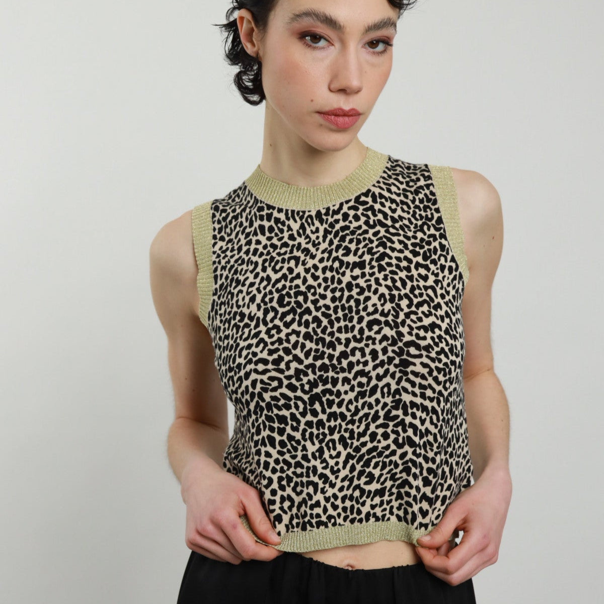 Spotted Animal Print Wide-Strap Crop Tank Top