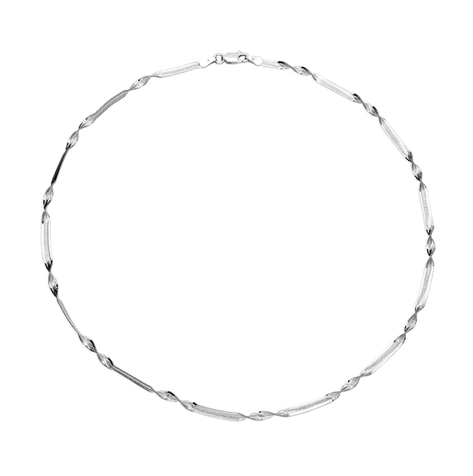 Sterling Silver Grooved Herringbone Necklace with Twist and Bar-Link