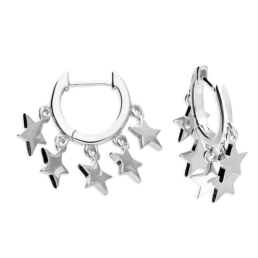 Sterling Silver Multi Star Huggie Hoop Earrings | Woodcock and Cavendish