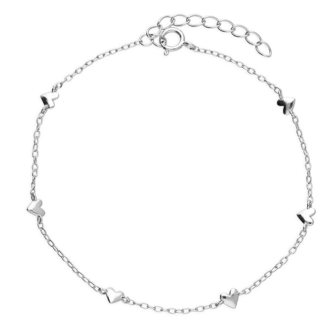 Sterling Silver Rhodium-Plated Heart Bracelet – 19cm Fine Chain