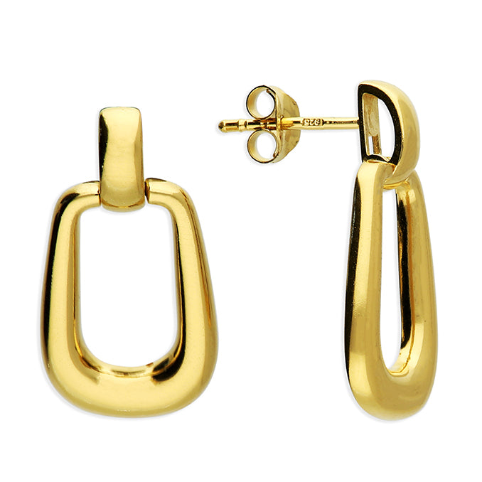 Sterling Silver Stud Earrings with Linked Rectangular Hoop 