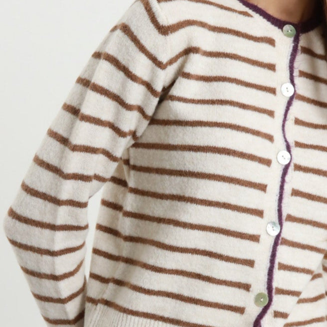 Striped Buttoned Jacket Cardigan – Cream | Wool Blend Knit