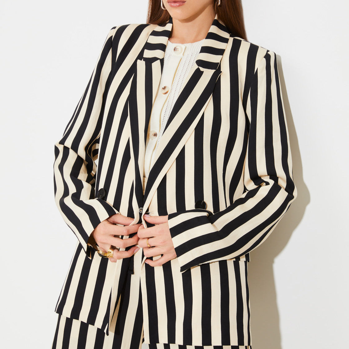 Striped Double-Breasted Blazer Jacket