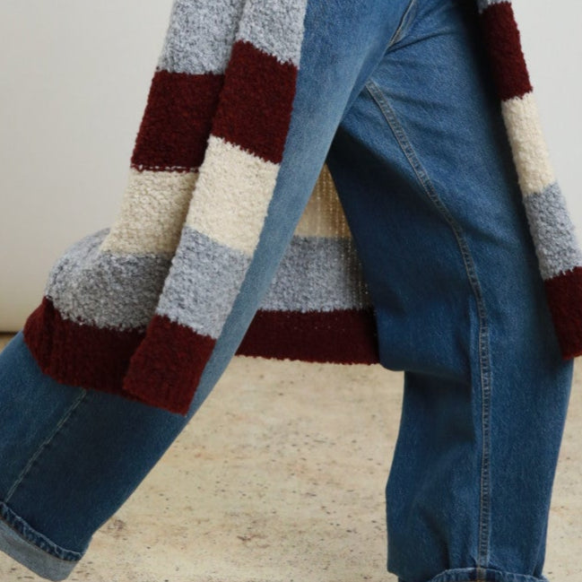 Striped Long Cardigan – Wool & Alpaca Blend Knit