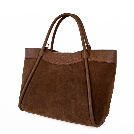 Suede Bag with Leather Inserts & Aesthetic Lines