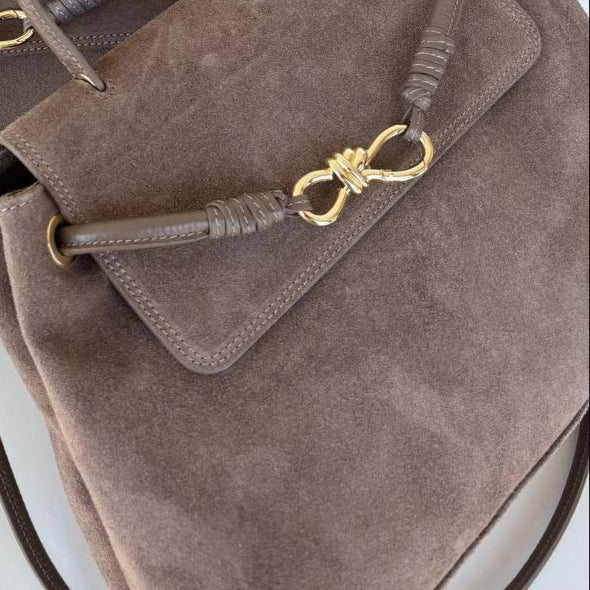 Suede Tote Bag with Magnetic & Zip Closure – Latte