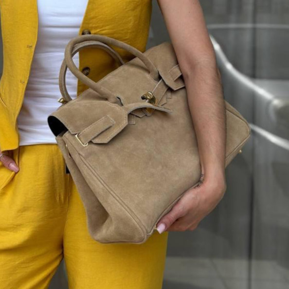 Suede Tote Bag with Zip Closure | Luxury Everyday Tote