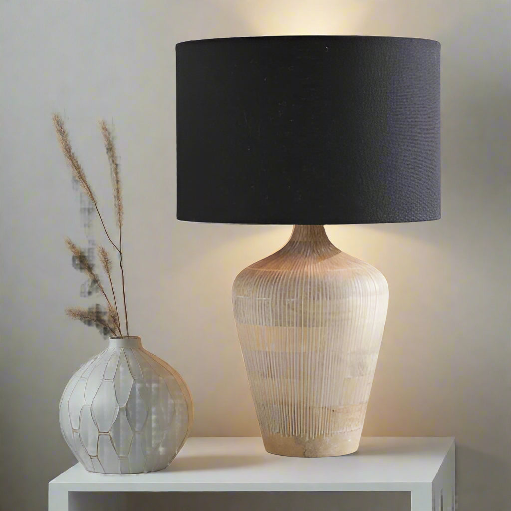 Tall Mango Wood Table Lamp Base – Hand-Carved Whitewash Finish | 42cm