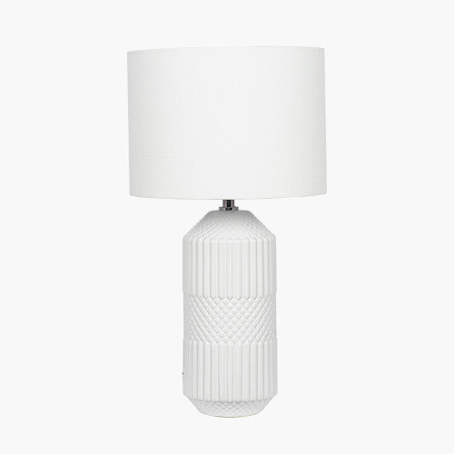 Tall White Ceramic Table Lamp – Textured Tactile Design