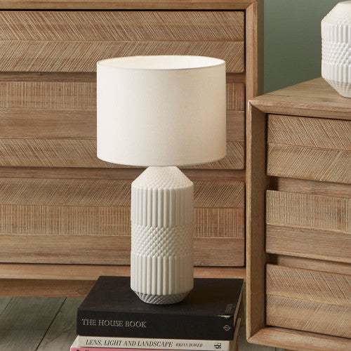 Tall White Ceramic Table Lamp – Textured Tactile Design