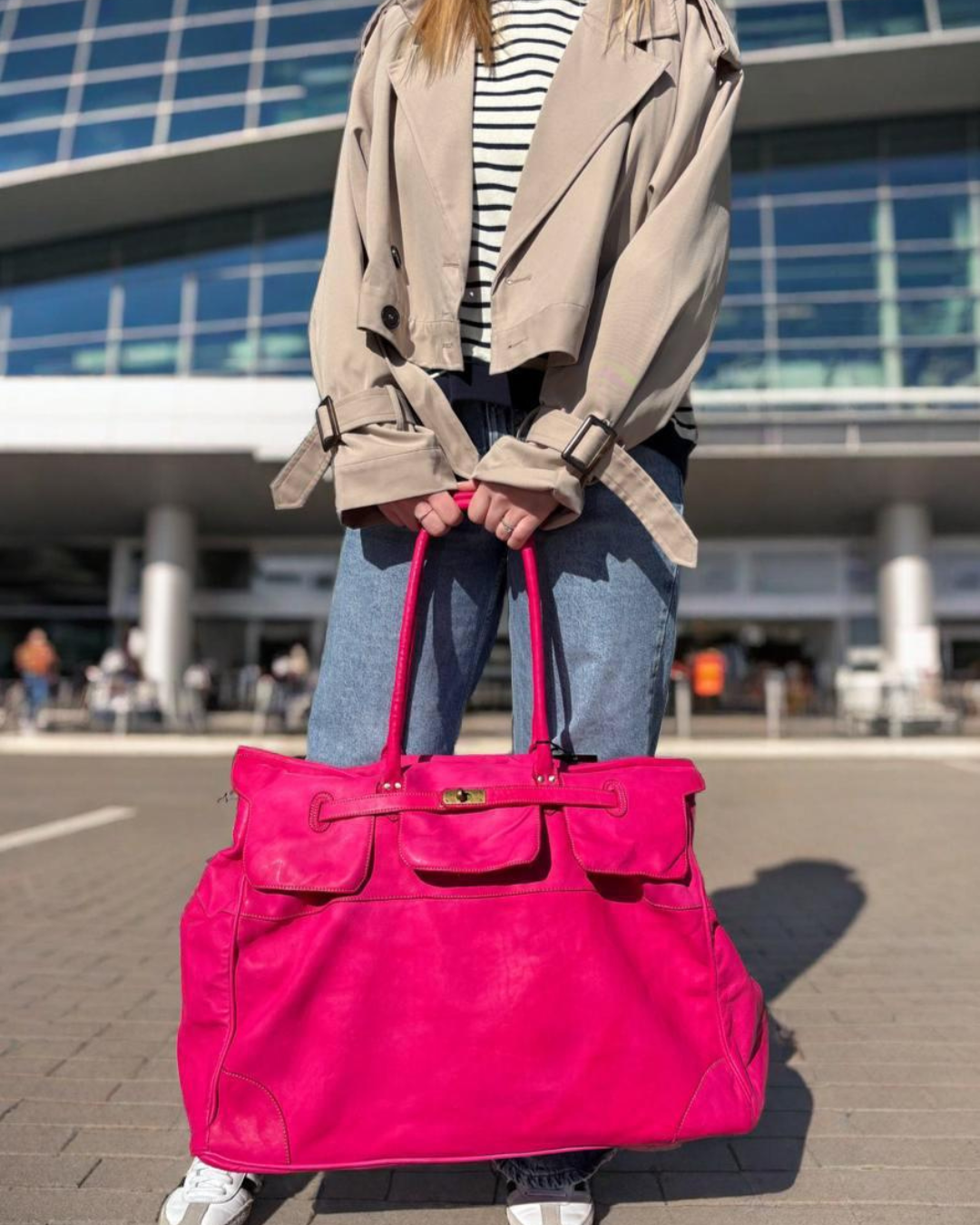 Soft Leather Large Holdall | Hot Pink