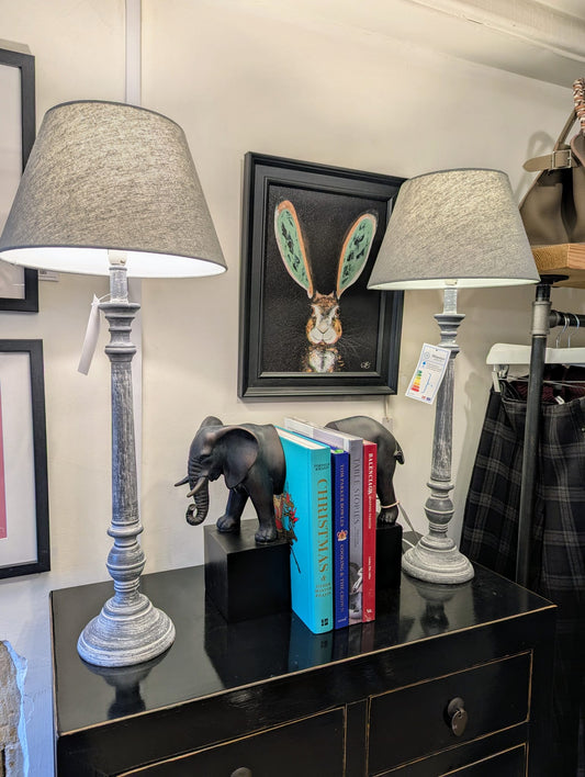 Grey Wood Lamp and Cotton Shade