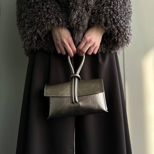 Mini Leather Clutch with Cuff Metallic Silver